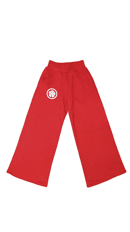 RED WIDE LEG CLOVER SWEATS